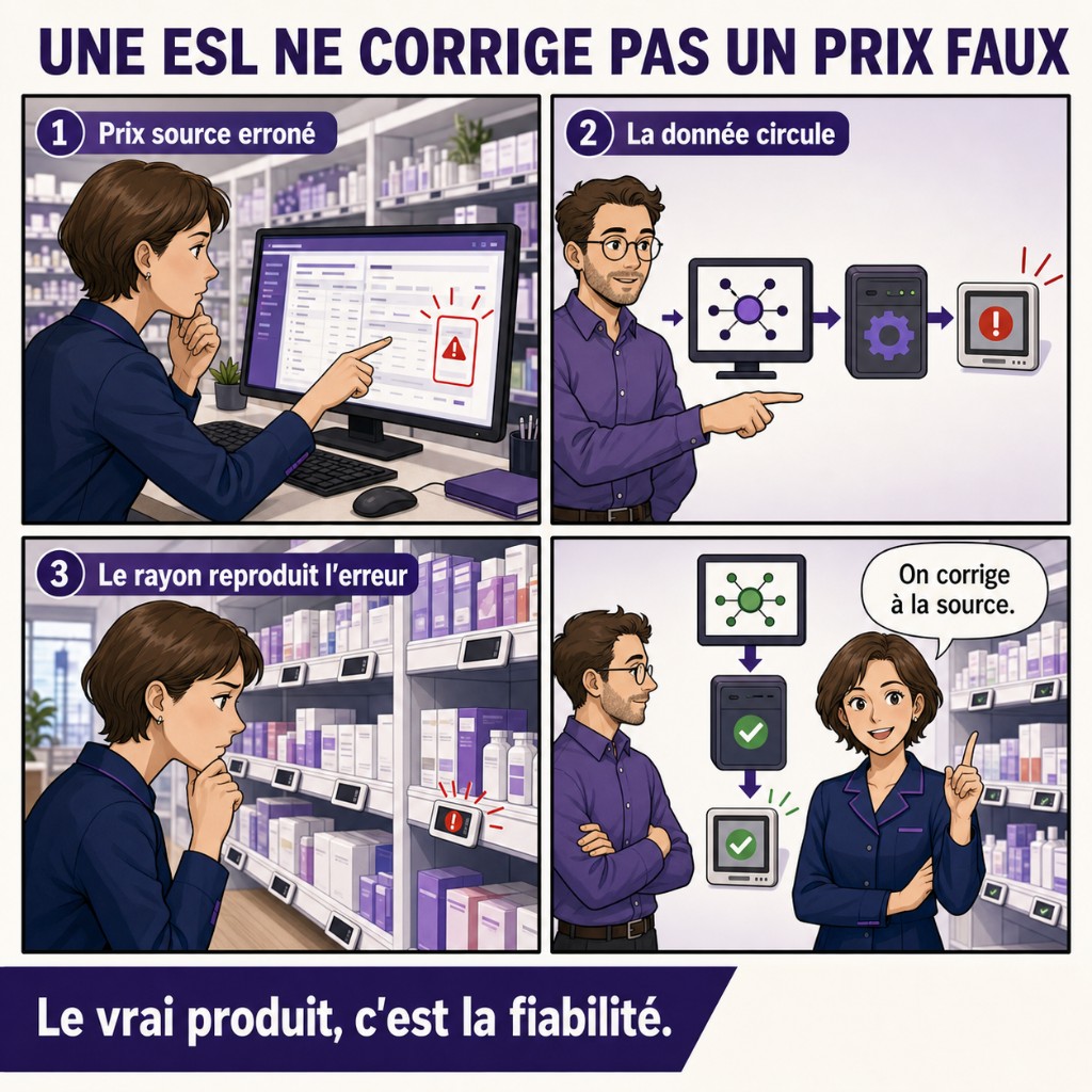 Une ESL ne corrige pas un prix faux — on corrige à la source